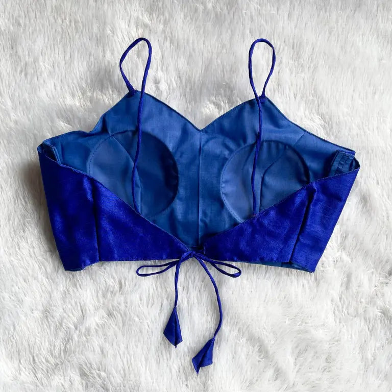 Royal Blue Stripe Knot Raw Silk Blouse