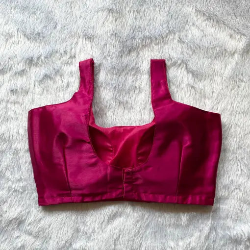 Wine U Neck Cut Sleeves Satin Blouse