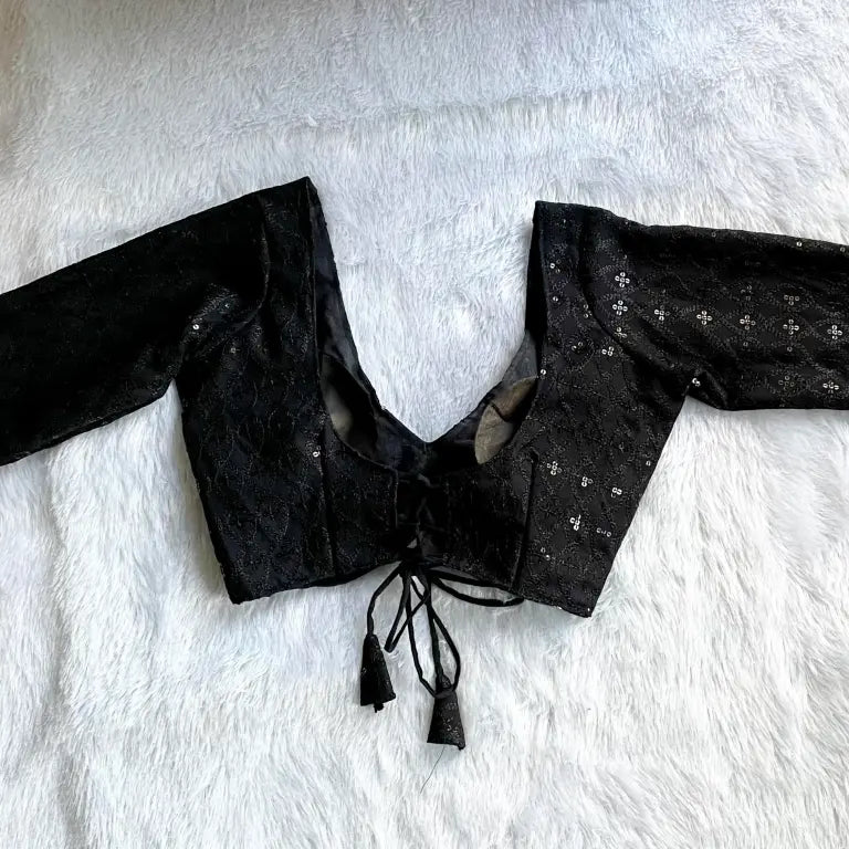 Black Chikan Full Sleeves Criss Cross Piki Blouse