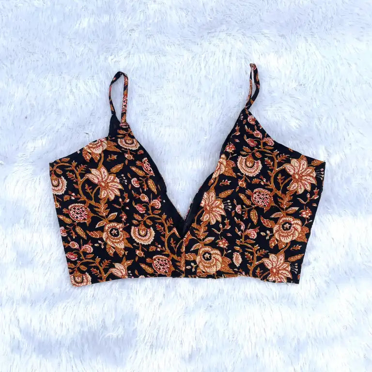 Black Kalamkari Cut Sleeves Cotton Blouse - Fal3321