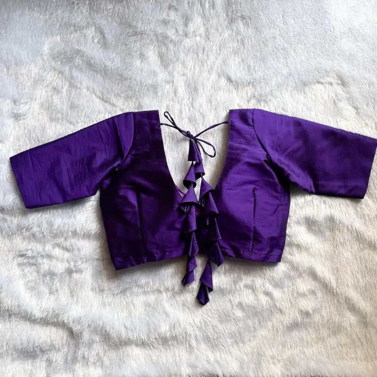 Purple Deep V Neck Heavy Tassel Raw Silk Blouse