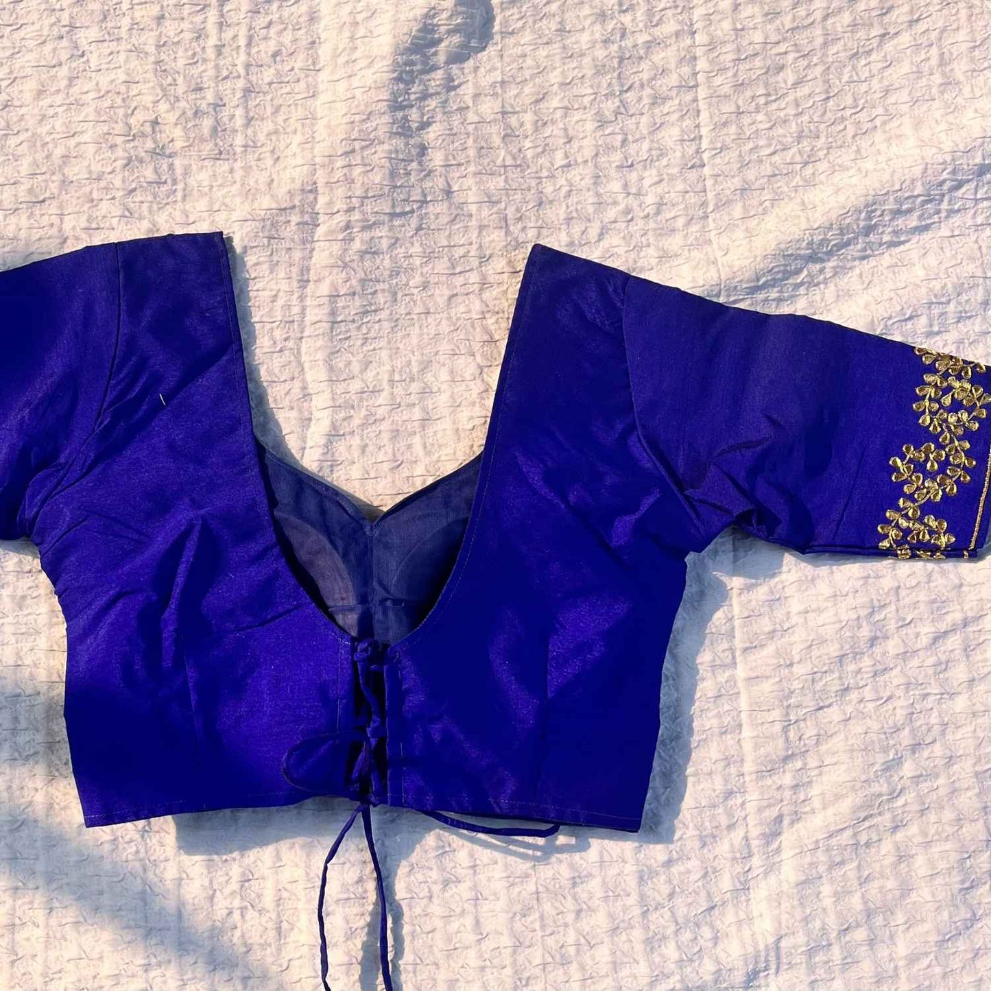 Royal Blue Gotta Patti Embroidery Handwork Criss Cross Raw Silk Blouse - Fal3322