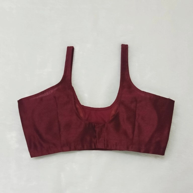 Maroon U Neck Plain Raw Silk Blouse