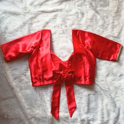 Red Back Knot Satin Blouse
