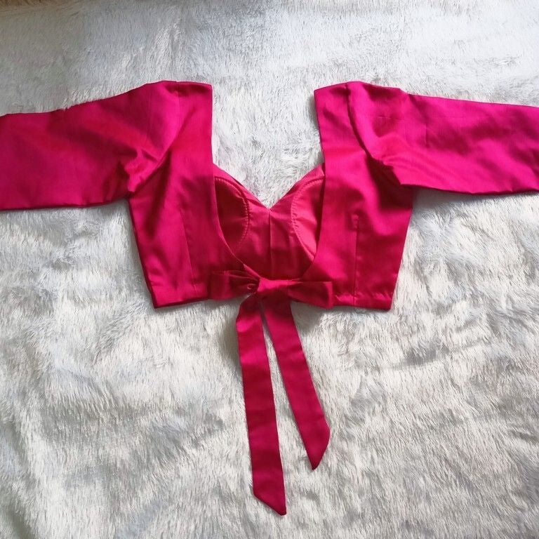 Pink Back Knot Full Sleeves Plain Raw Silk Blouse