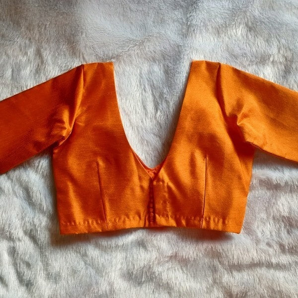 Mustard Beige Deep V Neck and Back Potli Button Plain Raw Silk Blouse
