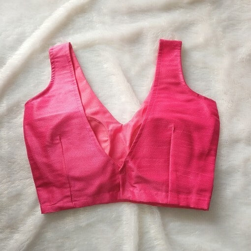 Pink Plain Raw Silk Blouse