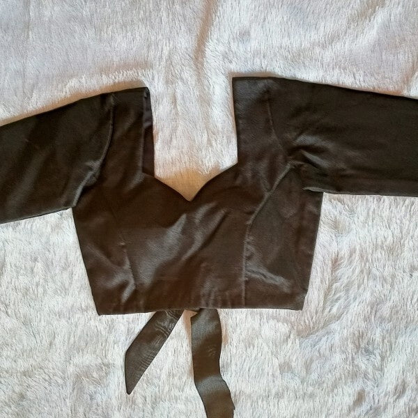 Black Back Knot Full Sleeves Plain Raw Silk Blouse