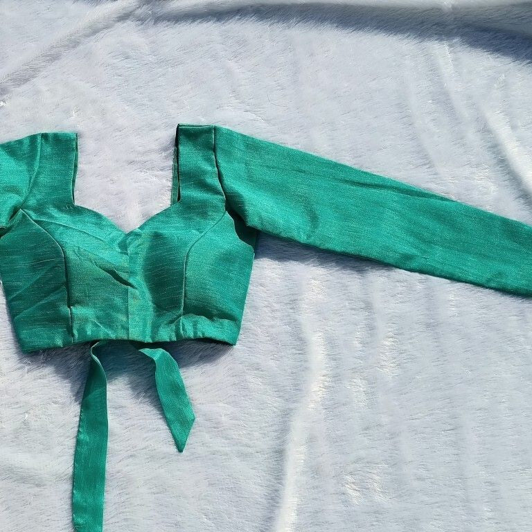 Pine Back Knot Full Sleeves Plain Raw Silk Blouse