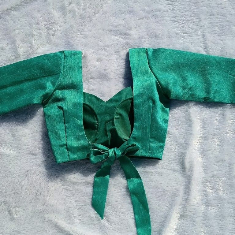 Pine Back Knot Full Sleeves Plain Raw Silk Blouse