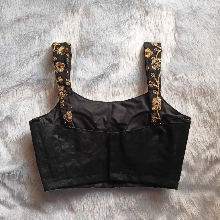 Black Embroidery Raw Silk Blouse