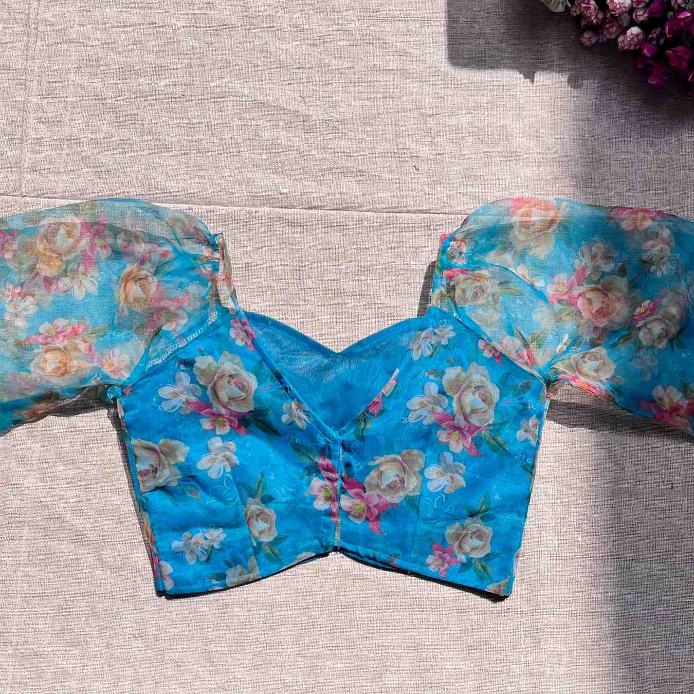 Blue Floral Organza Blouse - Fal3328