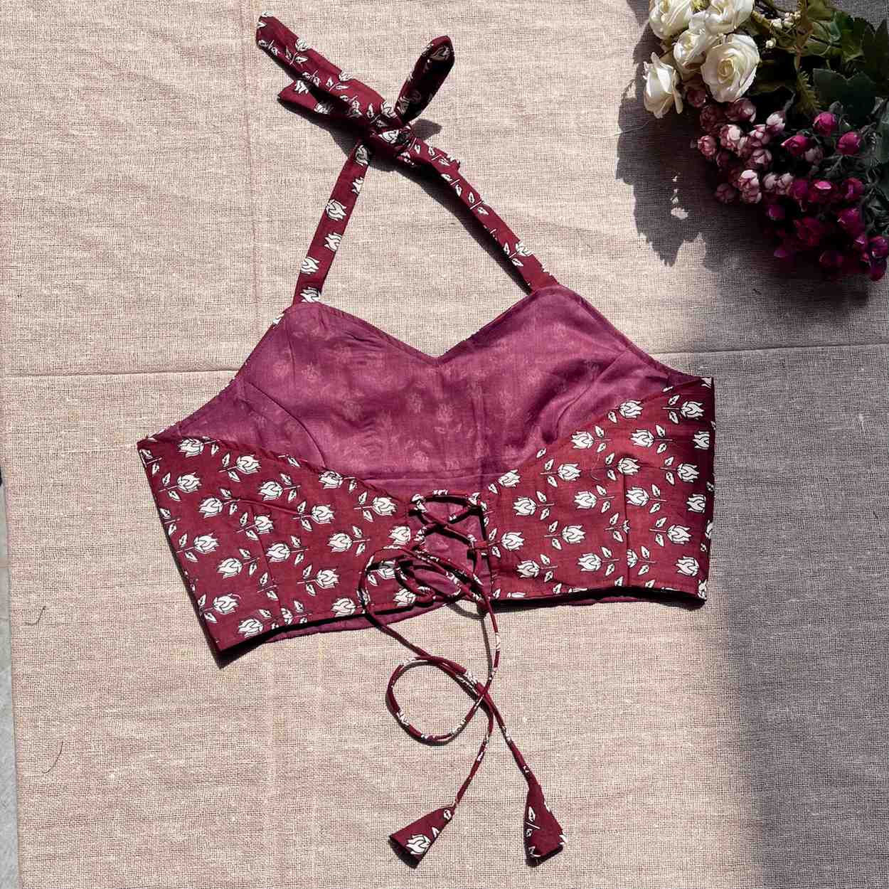 Brown Floral Criss Cross Blouse - Fal3326