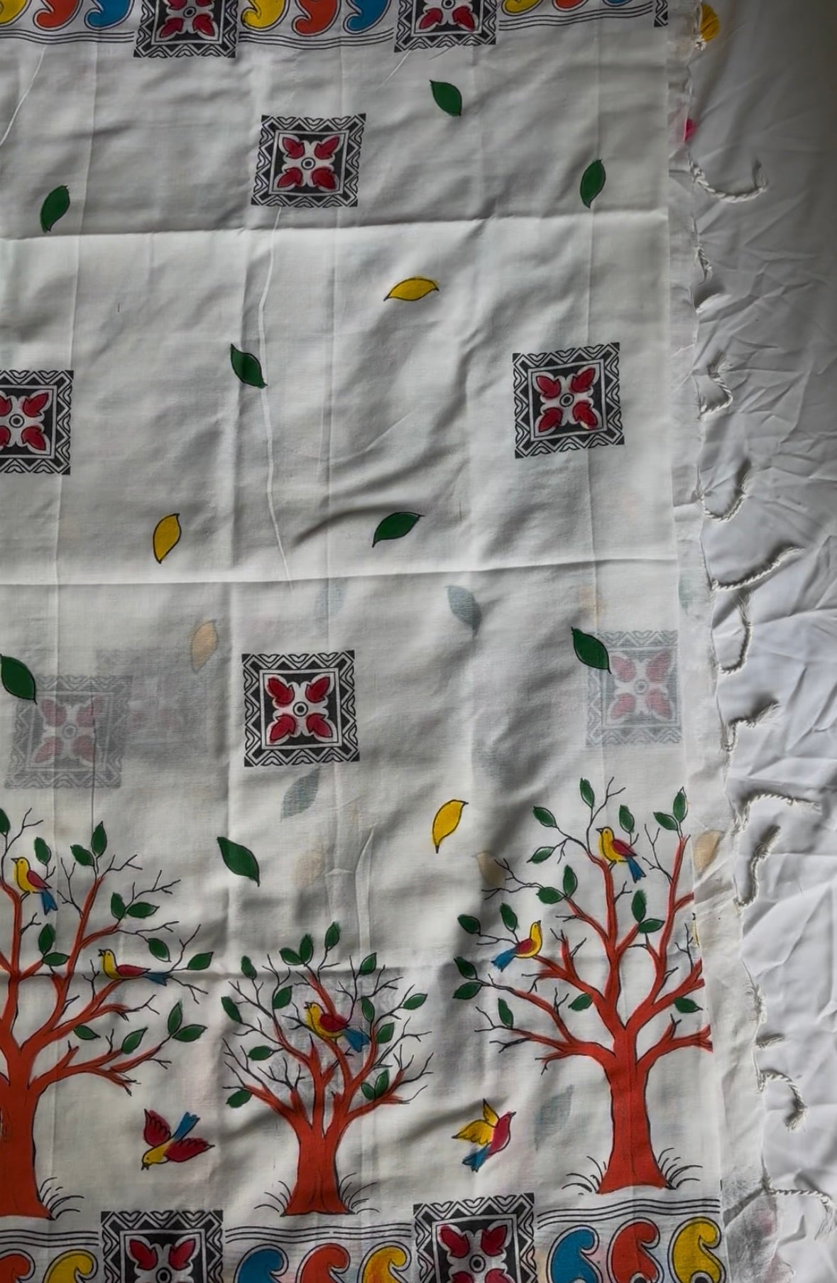 White Hand Painted Cotton saree