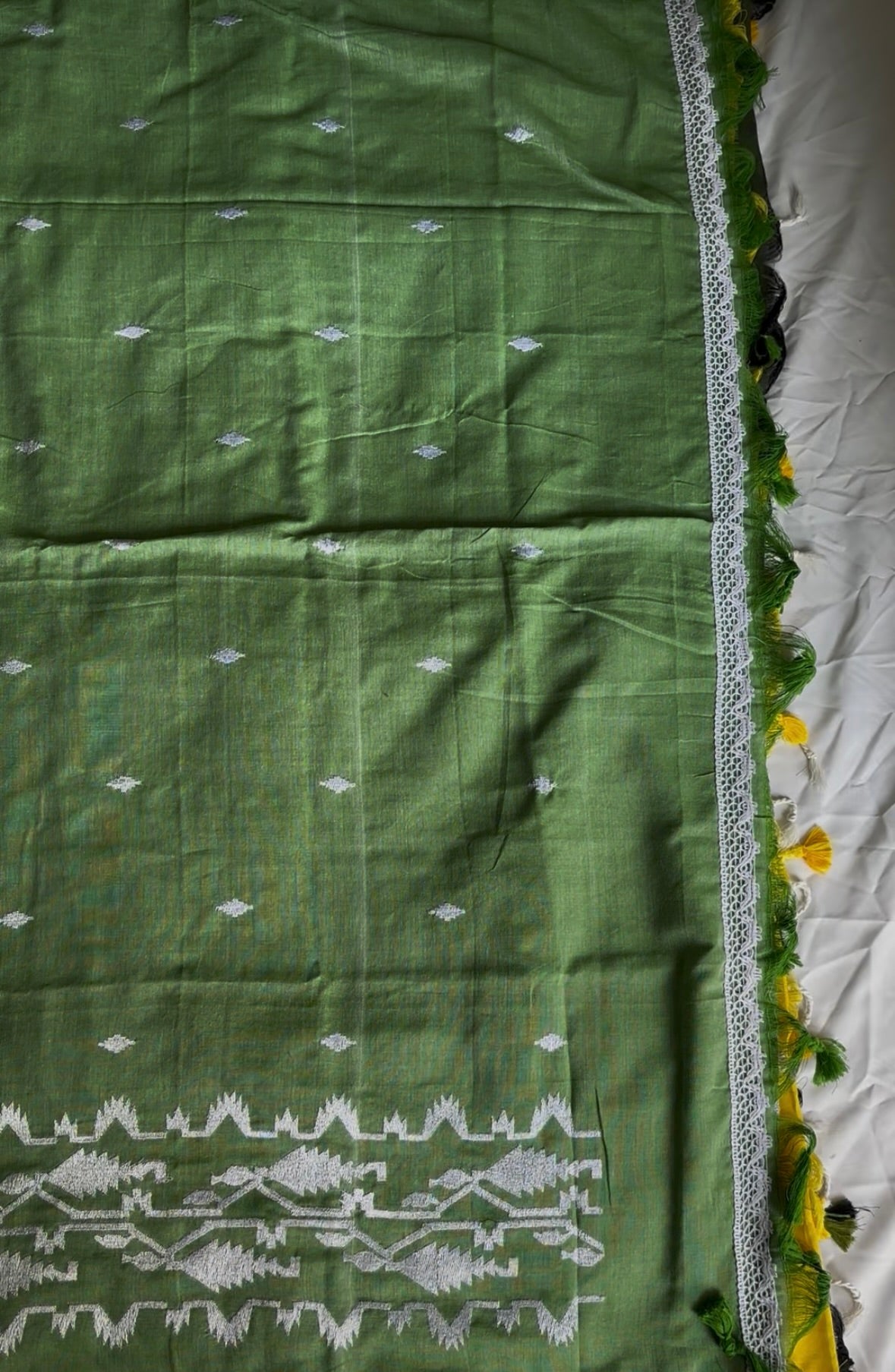 Green Broad Embroidery Border Cotton saree