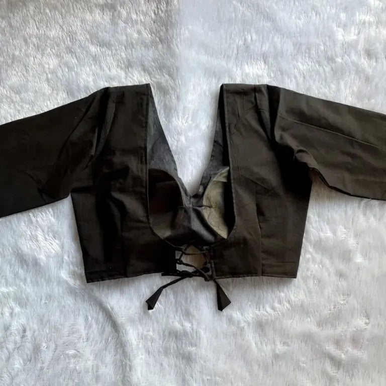 Black Cotton Full Sleeves Criss Cross Piki Blouse