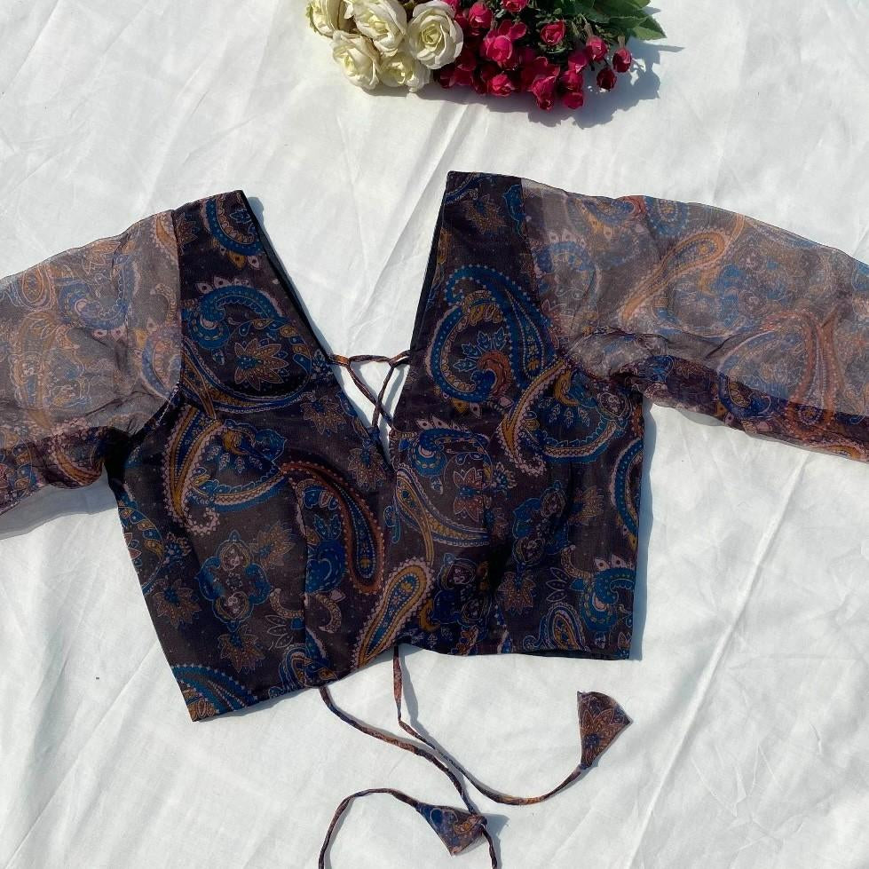 Black Floral Pialsey Organza Blouse - Fal3330