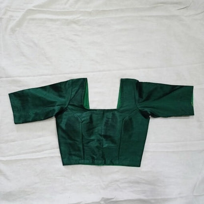 Bottle Green Plain Raw Silk Blouse - Fal3001