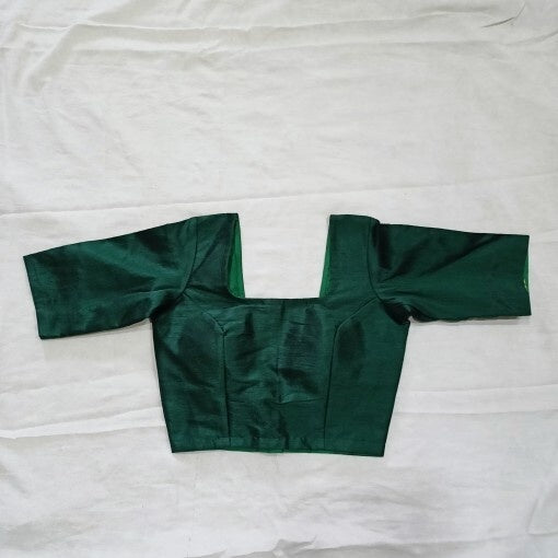 Bottle Green Plain Raw Silk Blouse - Fal3001