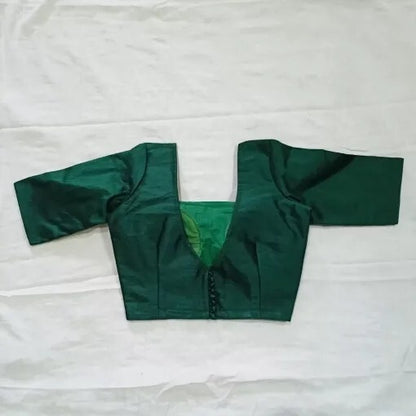 Bottle Green Plain Raw Silk Blouse - Fal3001