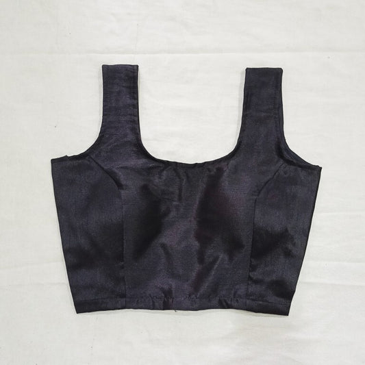Black Plain Raw Silk Blouse - Fal3000