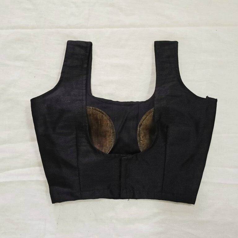 Black Plain Raw Silk Blouse - Fal3000