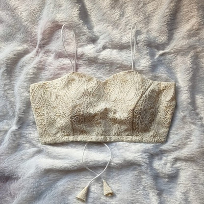 White Chikan Embroidery Strap Noodle Blouse 