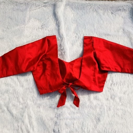 Red Back Knot Full Sleeves Plain Raw Silk Blouse