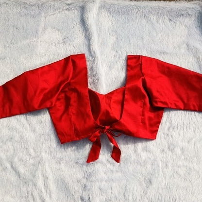 Red Back Knot Full Sleeves Plain Raw Silk Blouse