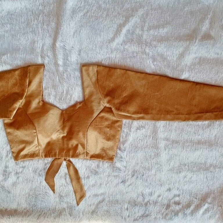 Golden Back Knot Full Sleeves Plain Raw Silk Blouse