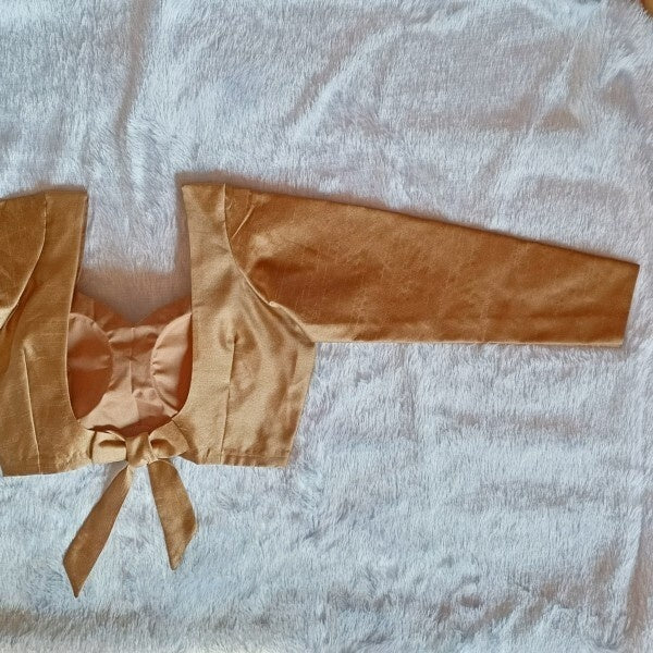 Golden Back Knot Full Sleeves Plain Raw Silk Blouse