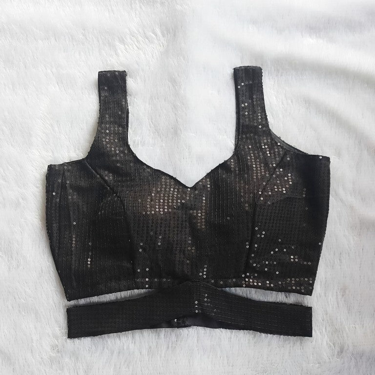 Black Sequin Belt Georgette Blouse