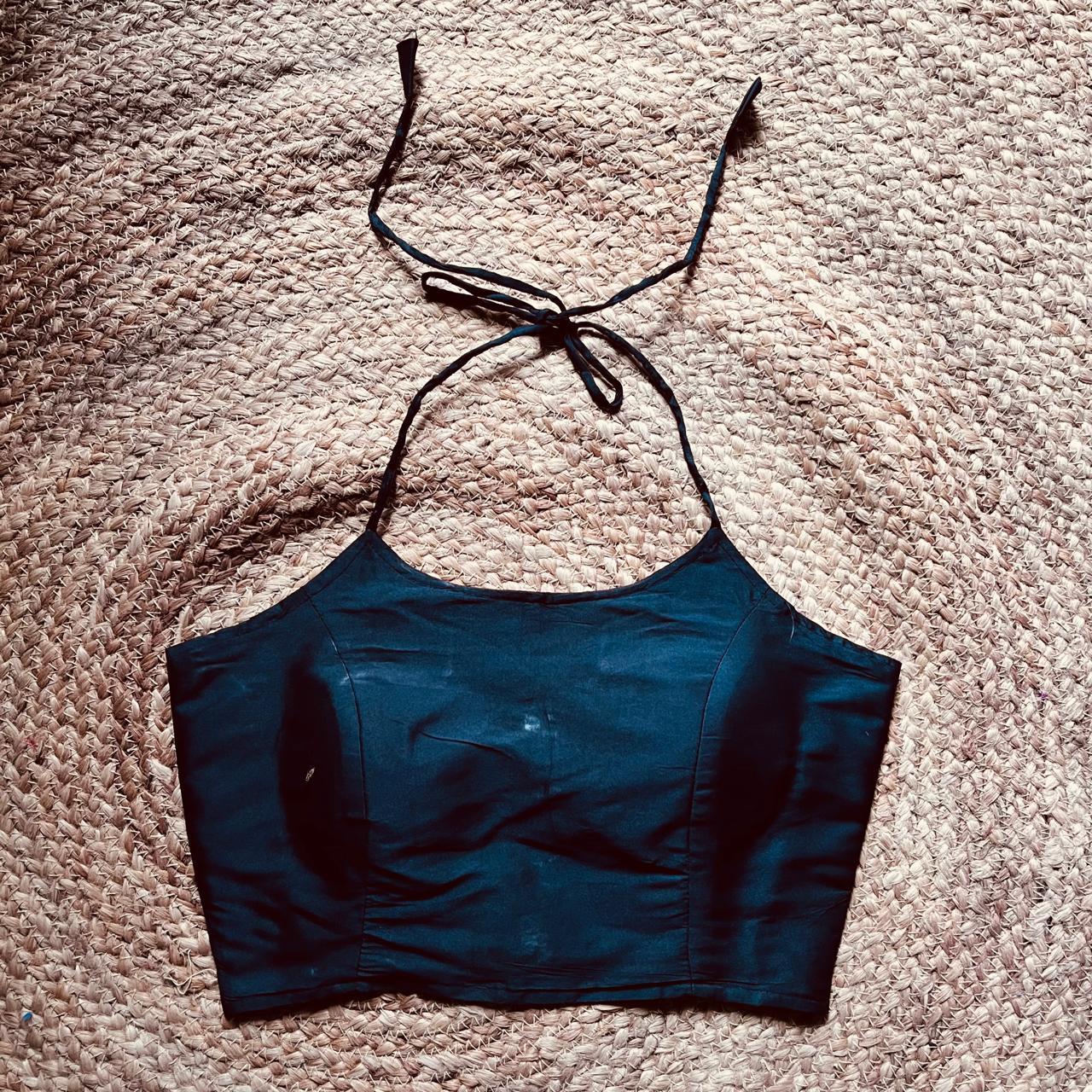 Black Plain Halter Neck Taffeta Removable Pad Blouse - Fal3336