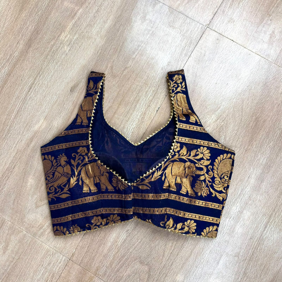 Navy Blue Brocade Elephant Blouse - Fal3355