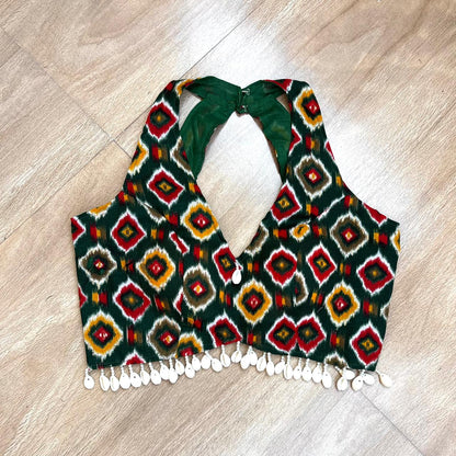 Navratri Green Ikat Cut Sleeves Blouse - Fal3358