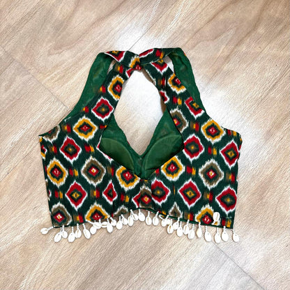 Navratri Green Ikat Cut Sleeves Blouse - Fal3358