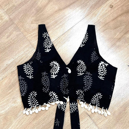 Navratri Black Paisley Cut Sleeves Blouse - Fal3357