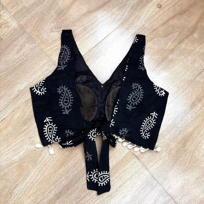 Navratri Black Paisley Cut Sleeves Blouse - Fal3357