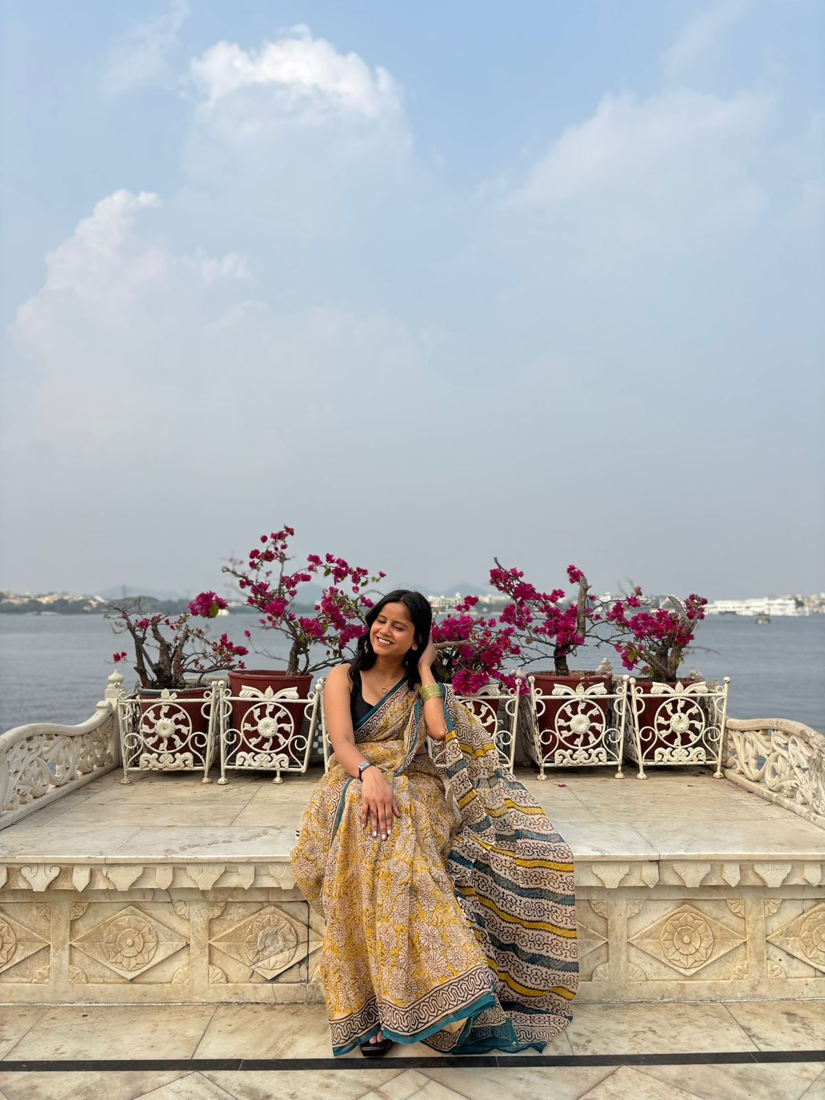 Yellow Handblock Kota Doria Saree