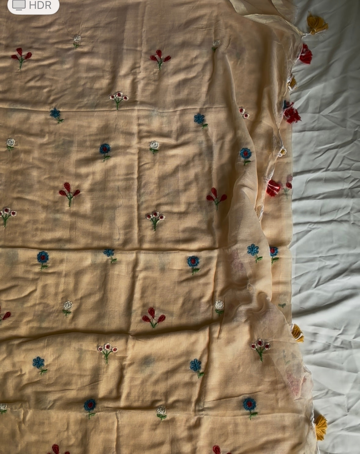 Peach Colourfull Embroidery Cotton Mul saree