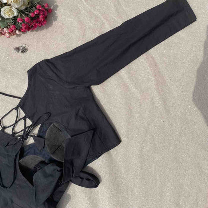 Black Sequin Work Full Sleeves Cotton Blouse - Fal3340