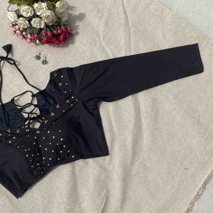 Black Sequin Work Full Sleeves Cotton Blouse - Fal3340