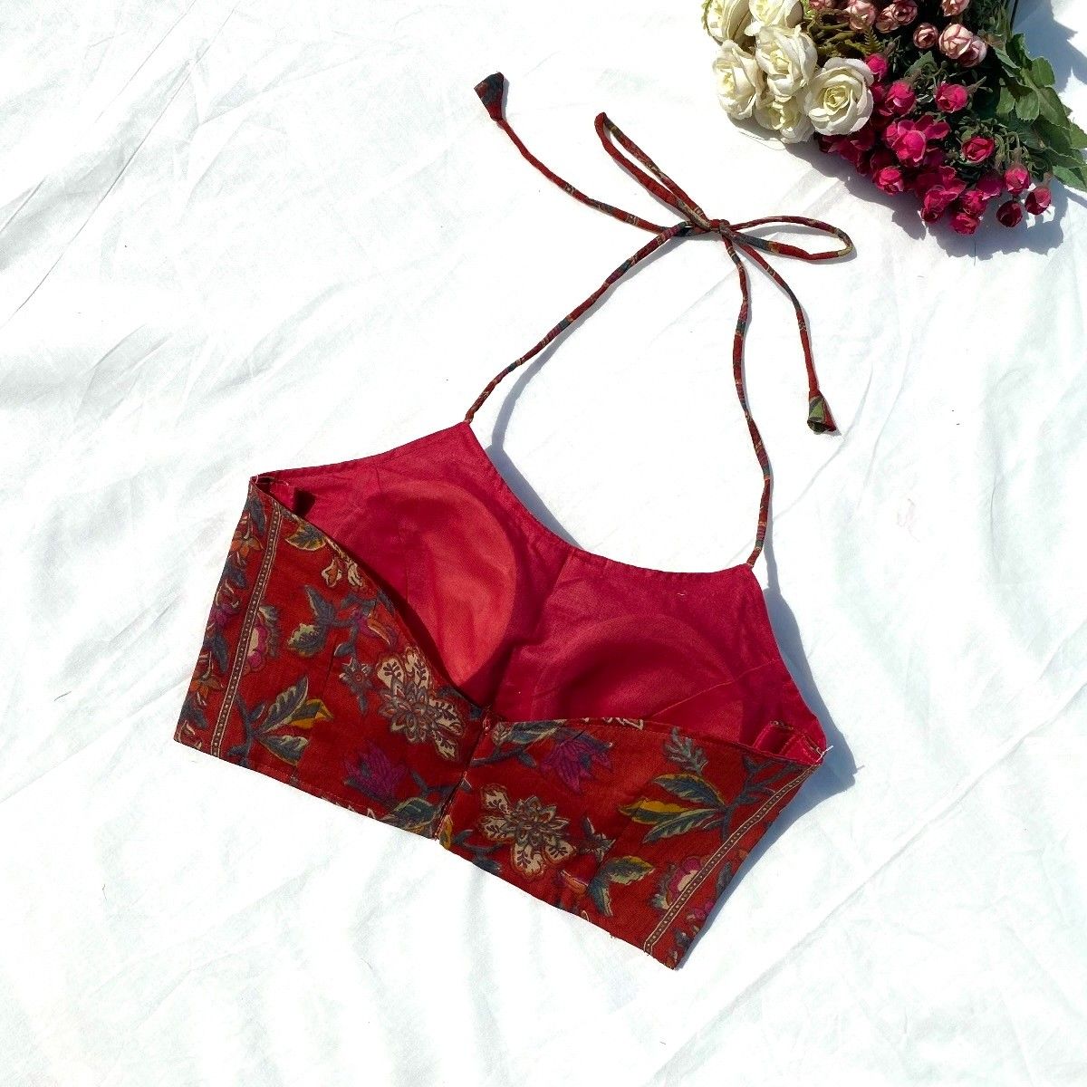 Maroon Stripe Floral Pure Mulmul Saree and Blouse