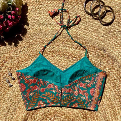 Rama Green Butti Halter Neck Mul Blouse - Fal3335