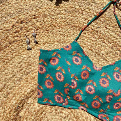 Rama Green Butti Halter Neck Mul Blouse - Fal3335