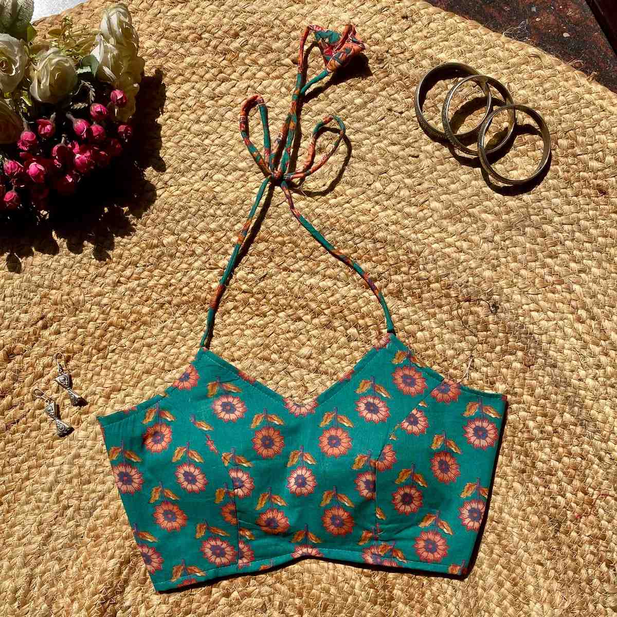 Rama Green Butti Halter Neck Mul Blouse - Fal3335