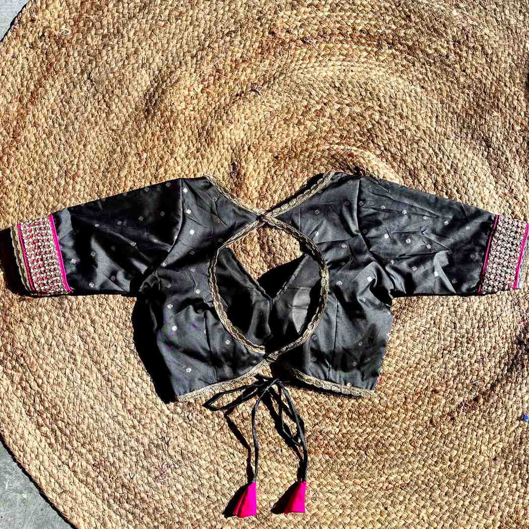 Gray Polka Brocade Deep V Neck Neck Blouse- Fal3345