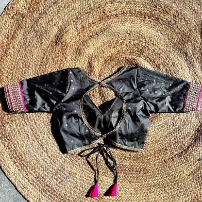 Gray Polka Brocade Deep V Neck Neck Blouse- Fal3345