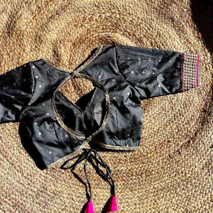 Gray Polka Brocade Deep V Neck Neck Blouse- Fal3345