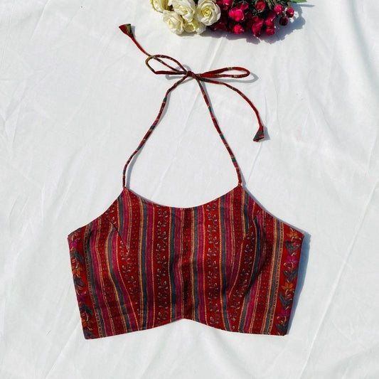Maroon Stripe Floral Mul Blouse - Fal3332